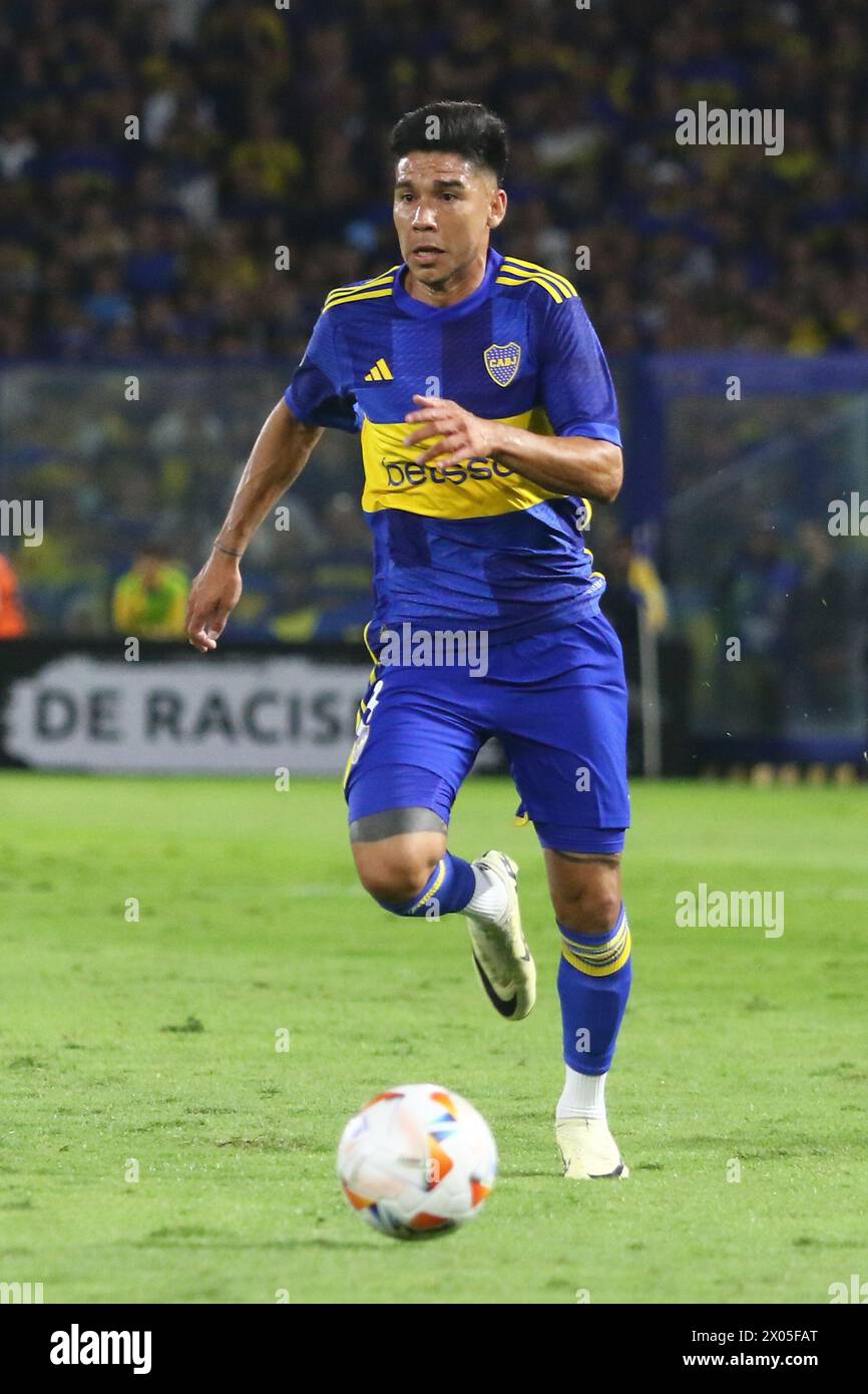 Buenos Aires, 09.04.2024: Guillermo Pol Fernandez von Boca Juniors feiert sein Tor während der zweiten Runde des CONMEBOL Sudamericana Cup für Gruppe D im La Bombonera Stadion ( Credit: Néstor J. Beremblum/Alamy Live News) Stockfoto