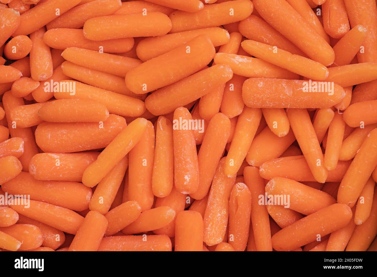 Hintergrund besteht aus vielen orangen, Baby geschnittenen Karotten Stockfoto