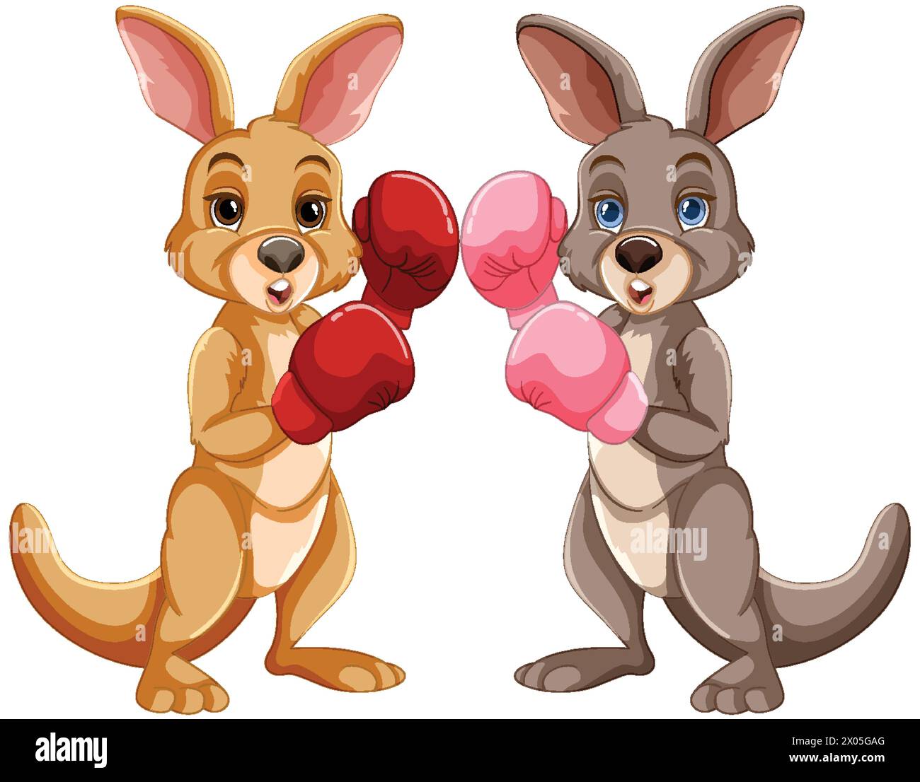 Zwei Cartoon-Kängurus mit Boxhandschuhen, bereit zum Spaten Stock Vektor