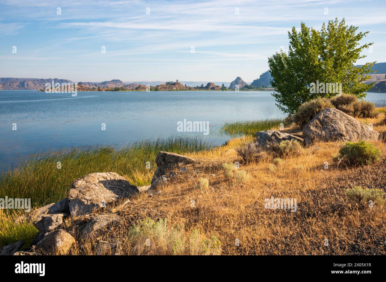 Steamboat Rock State Park am Banks Lake in der Grand Coulee im US-Bundesstaat Washington Stockfoto