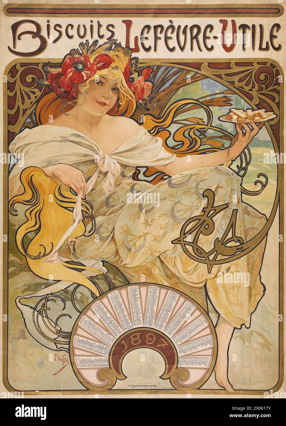 Alphonse Mucha - Jugendstilkalender, 1897 - Kekse Lefèvre-Utile Stockfoto