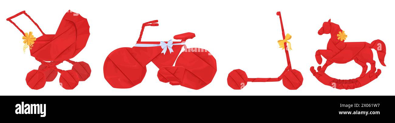 Gewickelte rote Geschenke für Kinder Set Vektor Illustration Stock Vektor