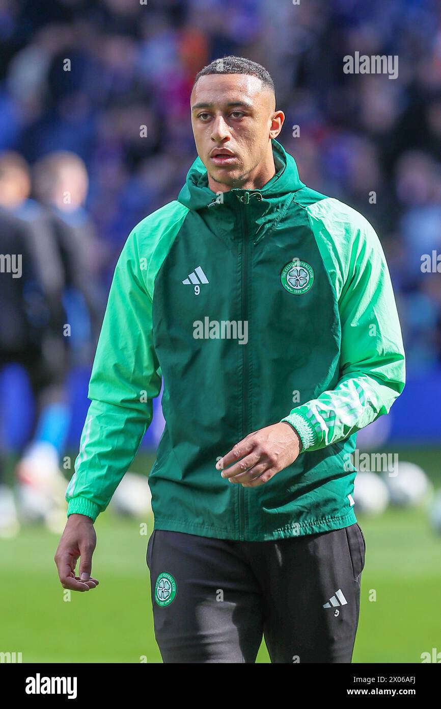 ADAM IDAH, professioneller Fußballspieler, spielt derzeit für Celtic FC, Glasgow. Bild, das während eines Aufwärmtrainings und vor dem Spiel aufgenommen wurde. Stockfoto