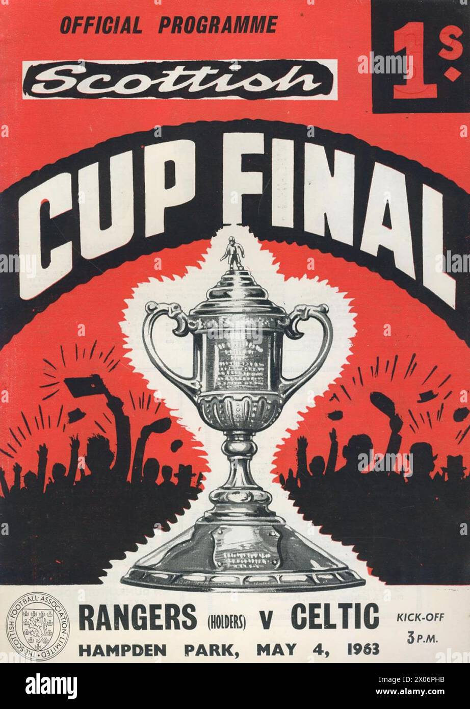 1963 Scottish Cup Finale, Celtic vs Rangers, 129.643 Zuschauer im Hampden Park, Old Firm Derby, Old Firm Cup Finale, Vintage Cup Finale Stockfoto