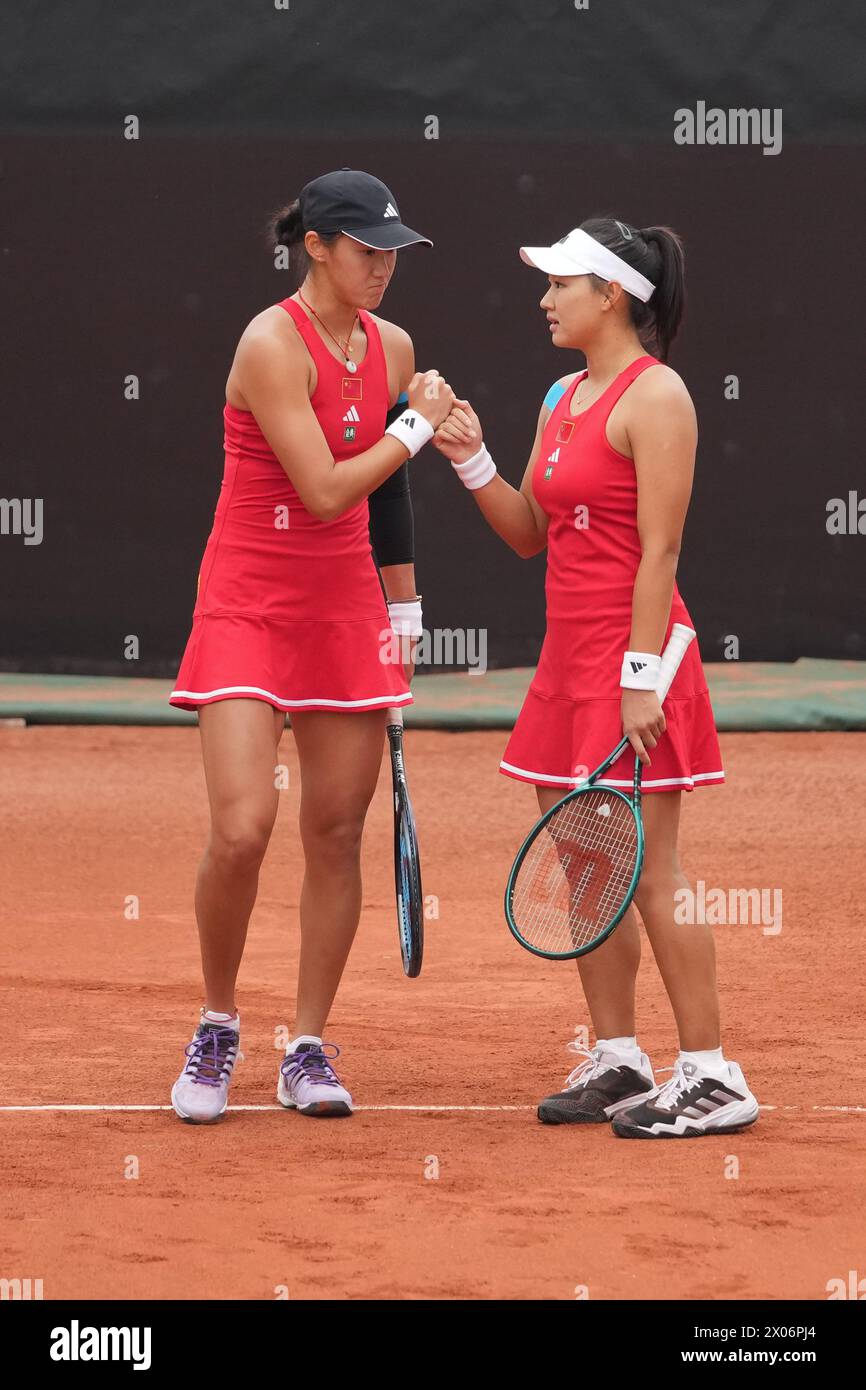 Changsha, Chinas Provinz Hunan. April 2024. Wang Xiyu (L)/Guo Hanyu aus