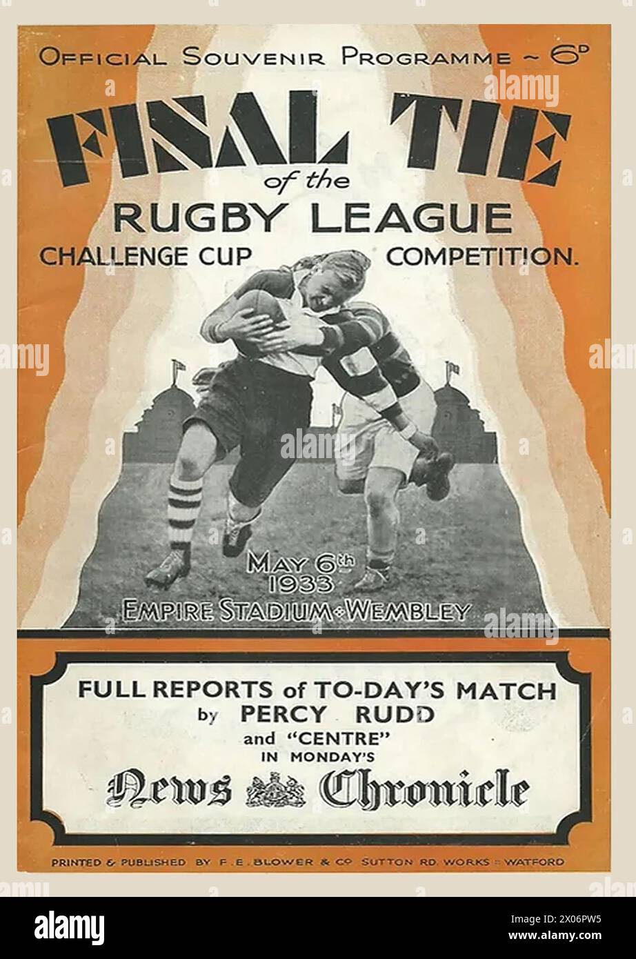 1933 Finalprogramm des Rugby League Challenge Cup, Huddersfield gegen Warrington im Wembley Stadium. Historisches Finale Des Rugby League Cup Stockfoto