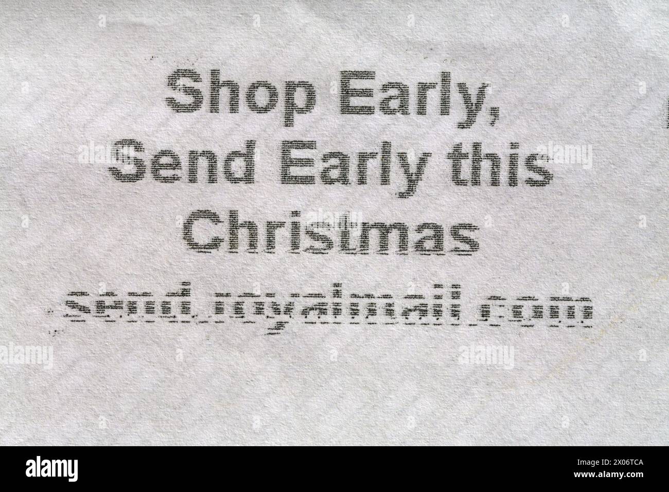 Shop Early Send Early This Christmas Send Royalmail-Nachricht frankiert auf Umschlag Stockfoto