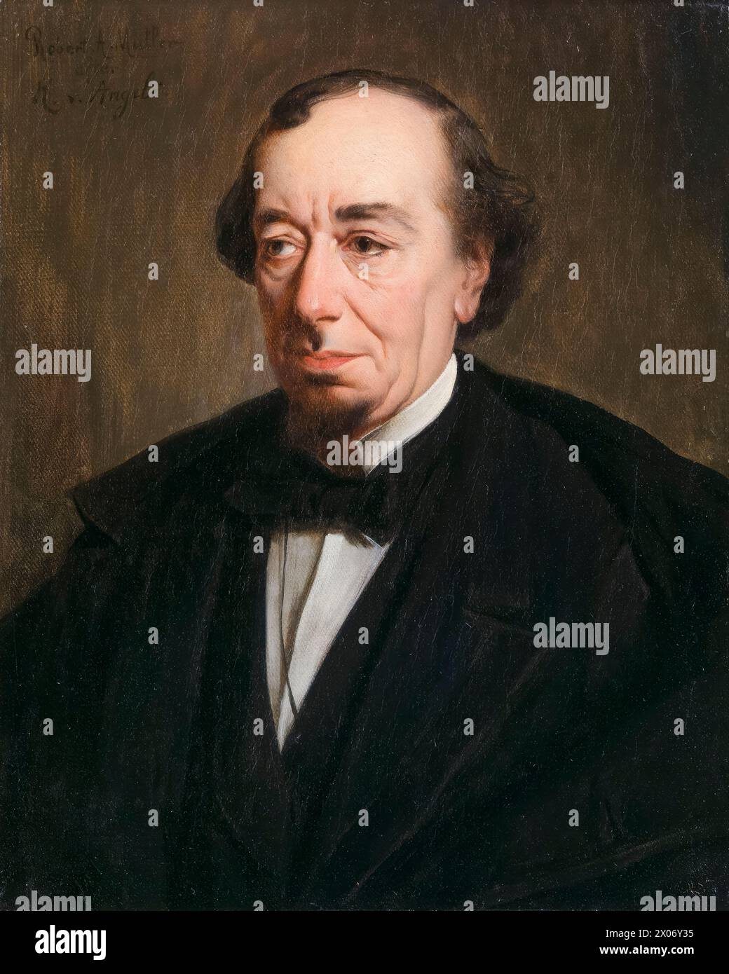 Benjamin Disraeli, 1. Earl of Beaconsfield (1804–1881), zweimal Premierminister des Vereinigten Königreichs 1868 und 1874–1880, Porträtgemälde in Öl auf Leinwand von Robert Antoine Müller, 1878-1881 Stockfoto