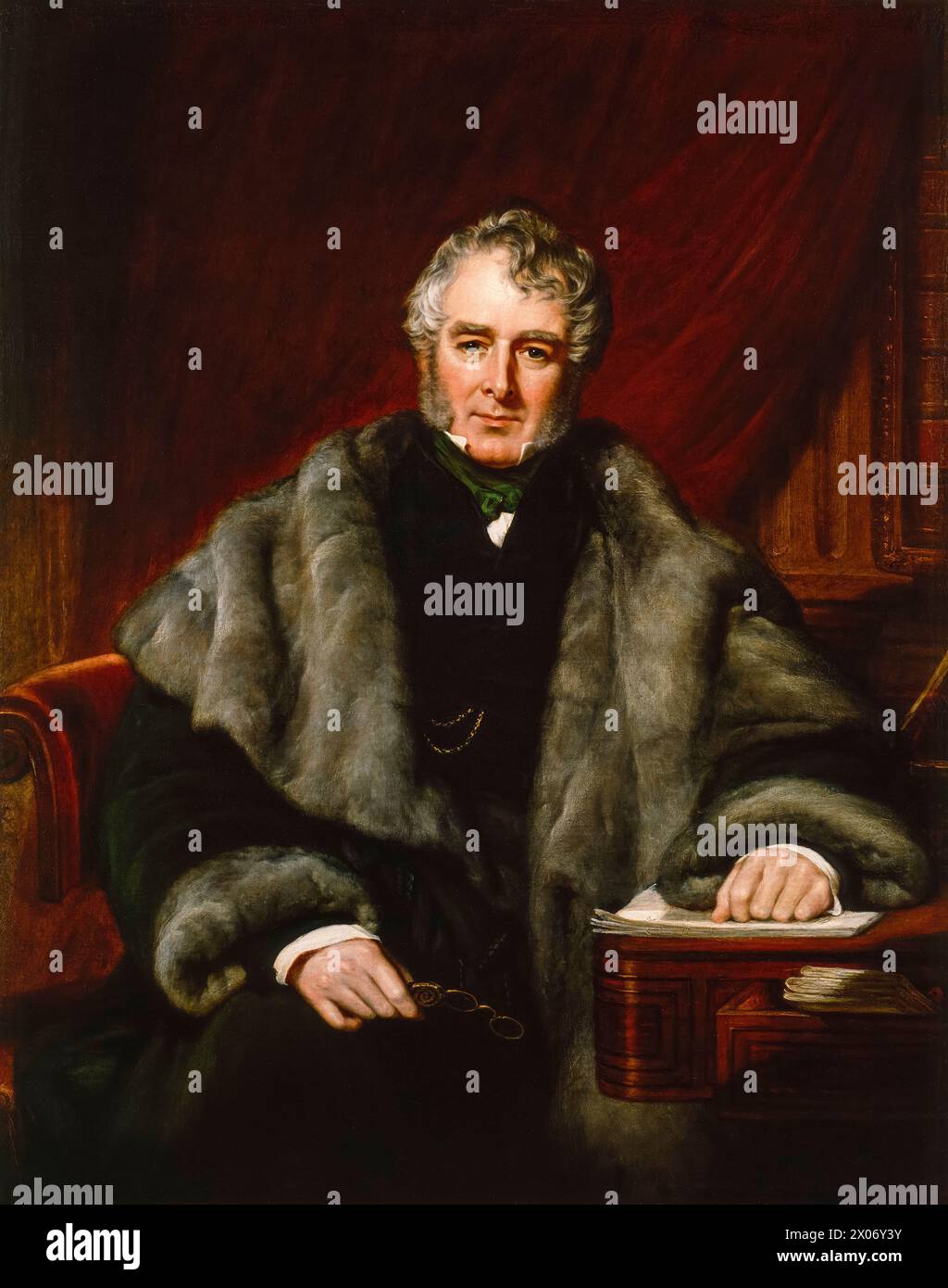 William Lamb, 2. Viscount Melbourne (1779–1848), bekannt als Lord Melbourne, Premierminister des Vereinigten Königreichs Juli-November 1834 und 1835–1841, Porträtgemälde in Öl auf Leinwand von John Partridge, 1844 Stockfoto