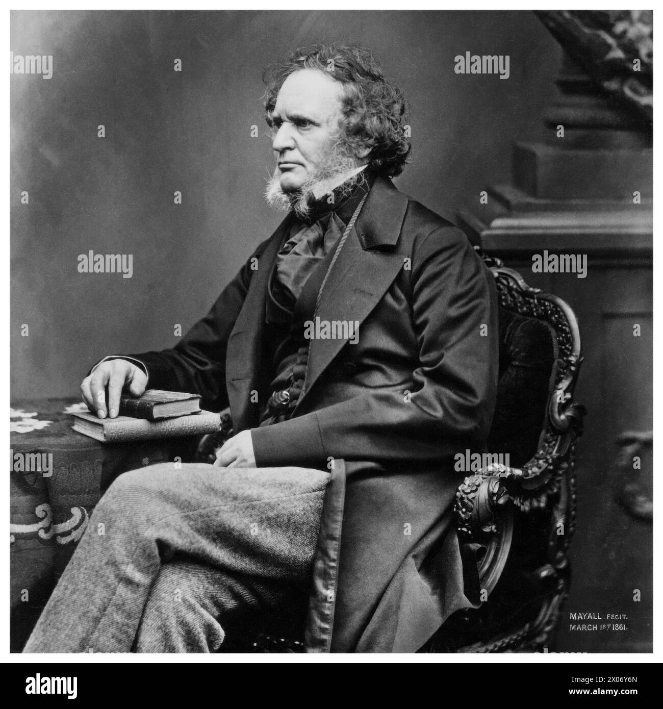 Edward Smith-Stanley, 14. Earl of Derby (1799–1869), bekannt als Lord Stanley, diente dreimal als Premierminister des Vereinigten Königreichs von 1852, 1858–1859 und 1866–1868, Porträtfoto von John Jabez Edwin Mayall, 1861 Stockfoto