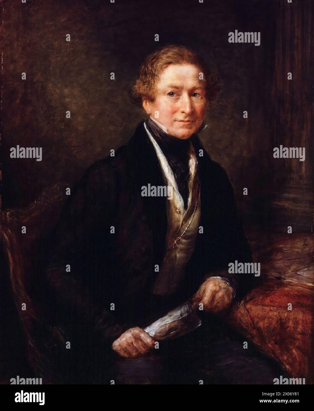 Sir Robert Peel (1788–1850), 2. Baronet, zweimal Premierminister des Vereinigten Königreichs 1834-1835 und 1841–1846, Porträtgemälde in Öl auf Tafel von John Linnell, 1838 Stockfoto
