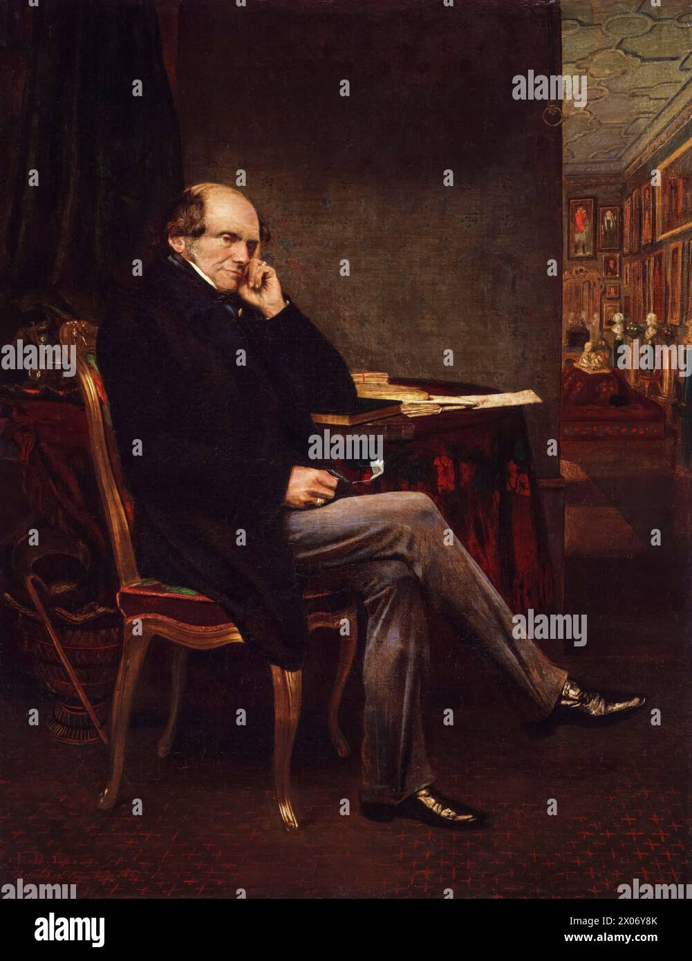 John Russell, 1. Earl Russell (1792–1878), bekannt als Lord John Russell, zweimal Premierminister des Vereinigten Königreichs 1846-1852 und 1865–1866, Porträtgemälde in Öl auf Leinwand von Lowes Cato Dickinson, 1855-1867 Stockfoto