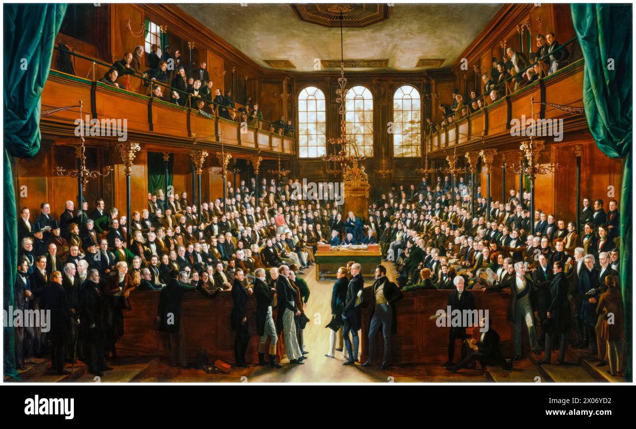 Das britische Parlament des 19. Jahrhunderts, das House of Commons, 1833, Ölgemälde auf Leinwand von Sir George Hayter, 1833-1843 Stockfoto