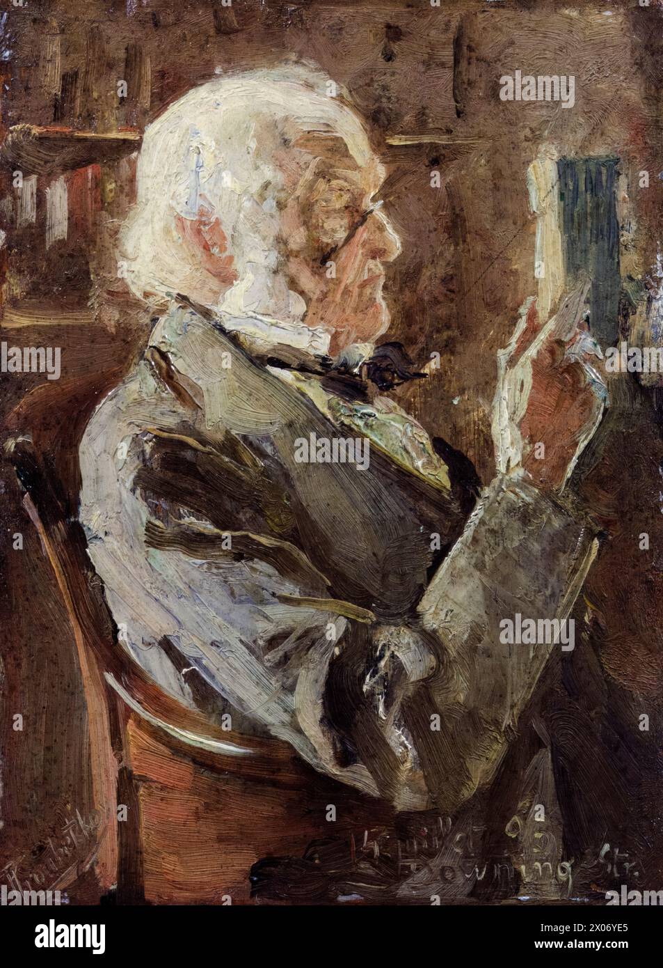 William Gladstone (William Ewart Gladstone, 1809–1898), liberaler Politiker und vierfacher Premierminister des Vereinigten Königreichs 1868–1874, 1880–1885, Februar–Juli 1886 und 1892–1894, Porträtgemälde in Öl auf Mühlenbrett von Pierre Troubetskoy, 1893 Stockfoto