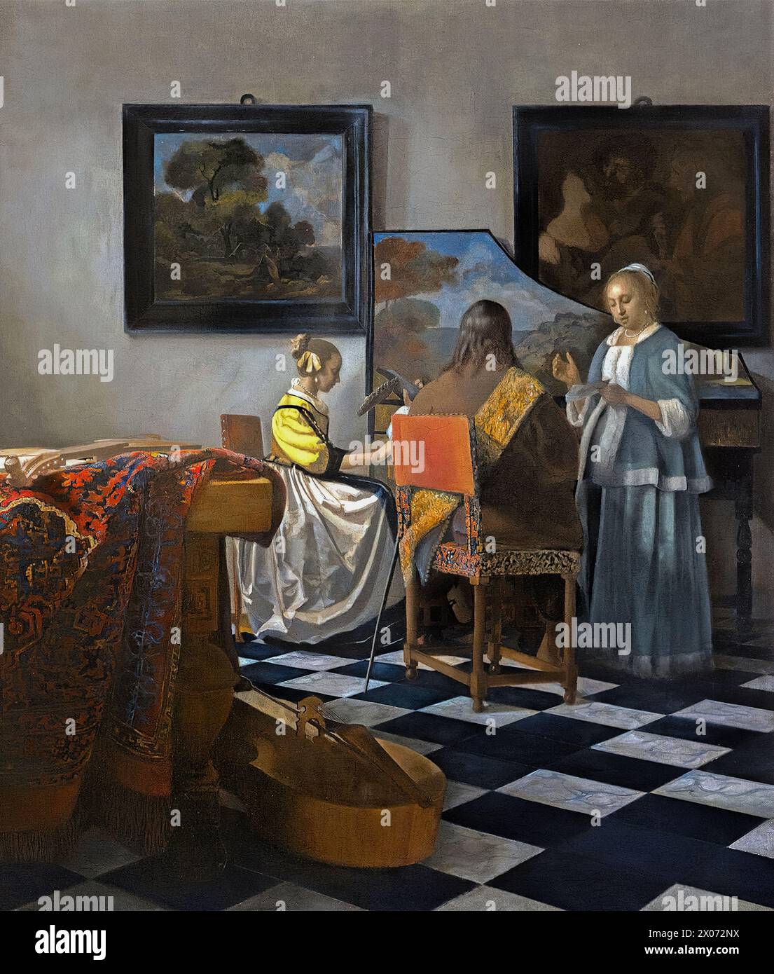 Das Konzert: Johannes Vermeer, ein Mann und zwei Frauen, die Musik spielen Stockfoto
