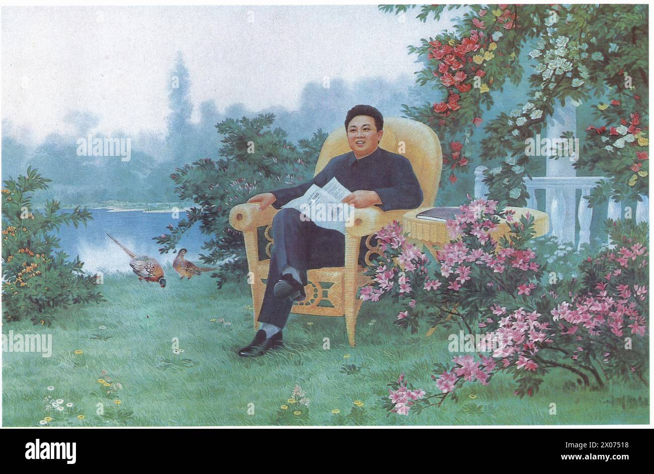 Kim Jong-il Propaganda - Nordkoreanisches Propagandaplakat (DVRK) Stockfoto