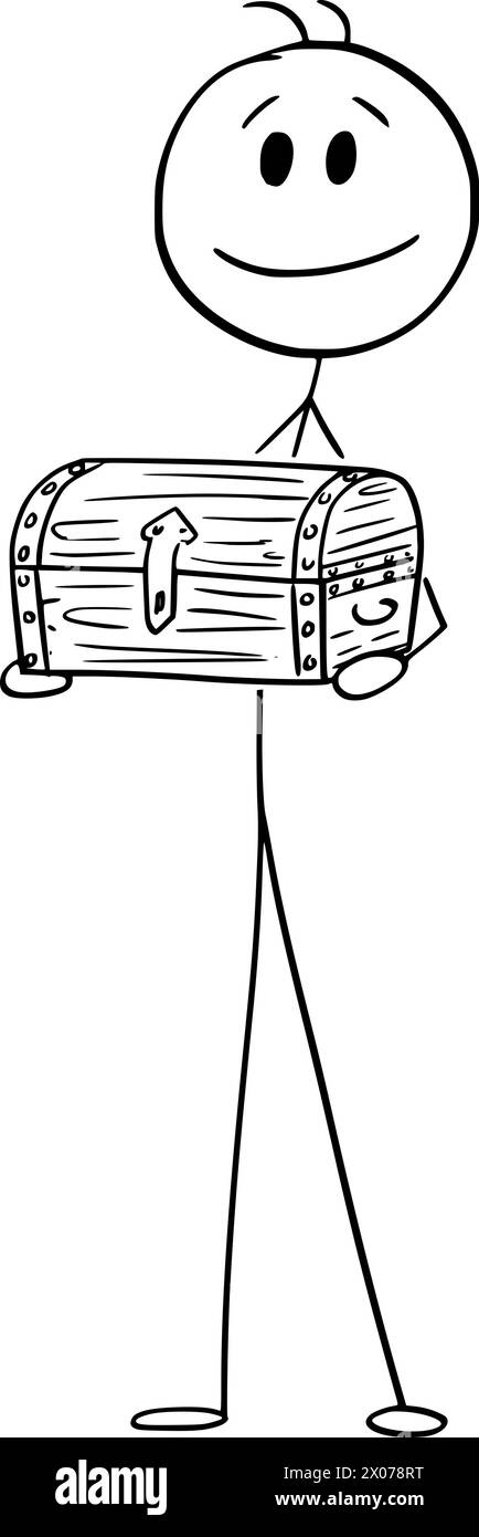 Person, Die Schatztruhe Hält, Vektor-Cartoon-Stick-Abbildung Abbildung Stock Vektor