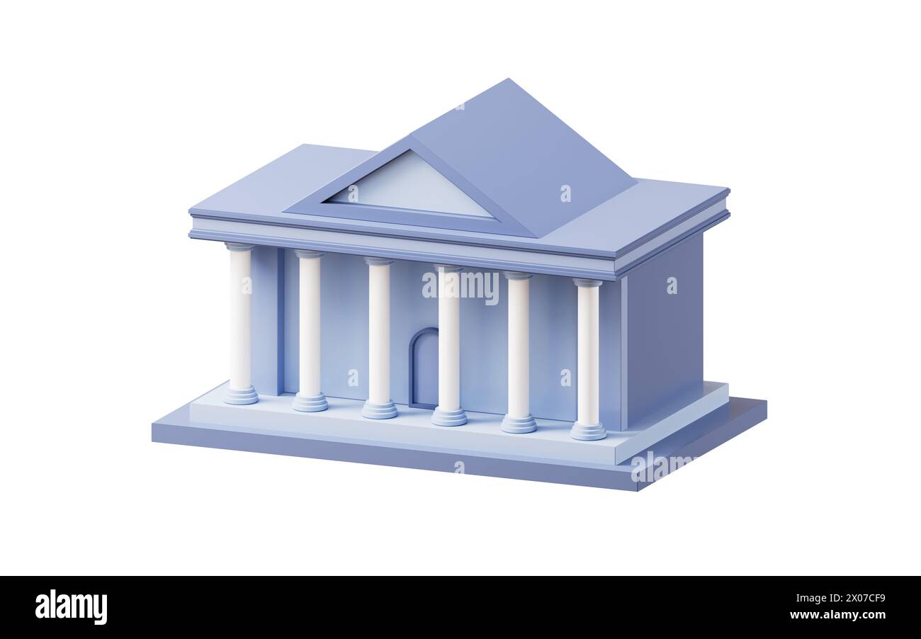 Bank- oder Gerichtsgebäude im Cartoon-Stil, 3D-Rendering. 3D-Abbildung. Stockfoto