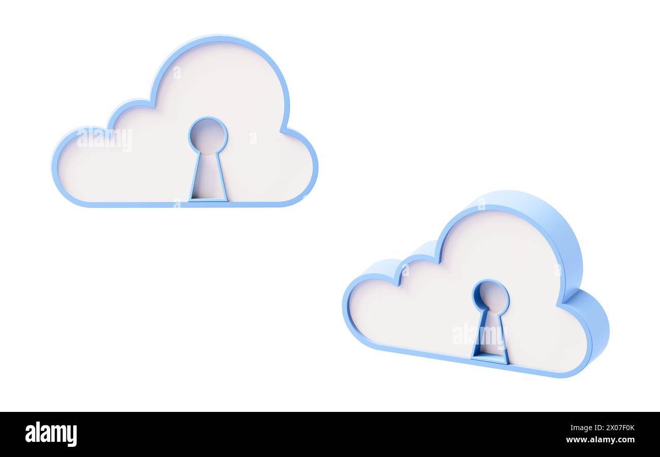 Cloud-Computing mit Sicherheitssperre, 3D-Rendering. 3D-Abbildung. Stockfoto