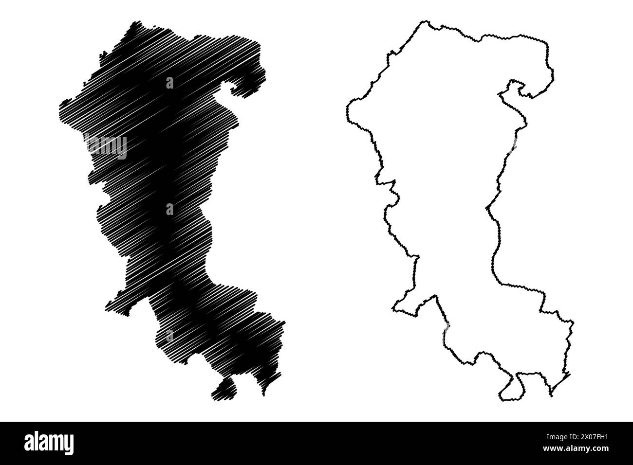 Sense-Bezirk (Schweiz, Schweizerische Eidgenossenschaft, Kanton Freiburg oder Freiburg), Vektordarstellung, skizzierte Sensebezirk-Karte Stock Vektor