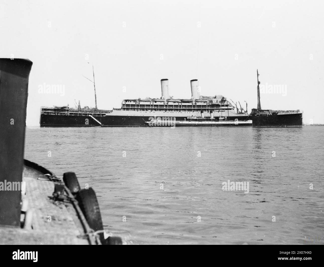 DER NORWEGISCHE FELDZUG 1940 – der ehemalige Orient-Liner ORONSAY vor Gourock wartete auf britische Truppen, 20. April 1940 Stockfoto