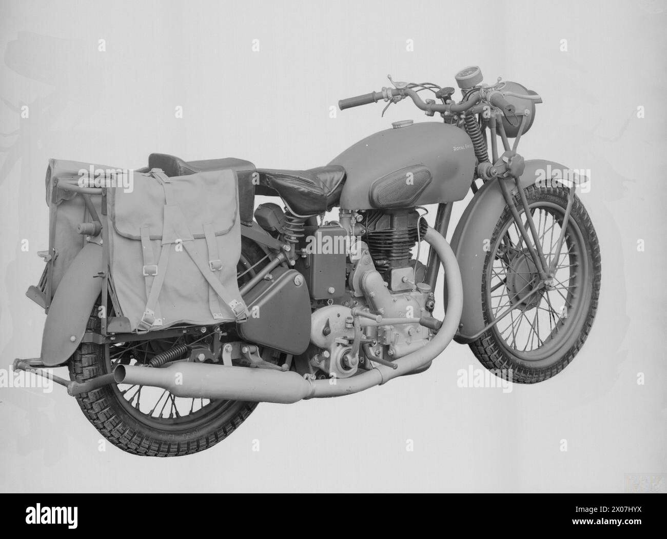 Das Royal Enfield 346cc OHV Militärmotorrad wurde von der britischen Armee während des Zweiten Weltkriegs für Abfertigung, Aufklärung und Kommunikation eingesetzt. Stockfoto