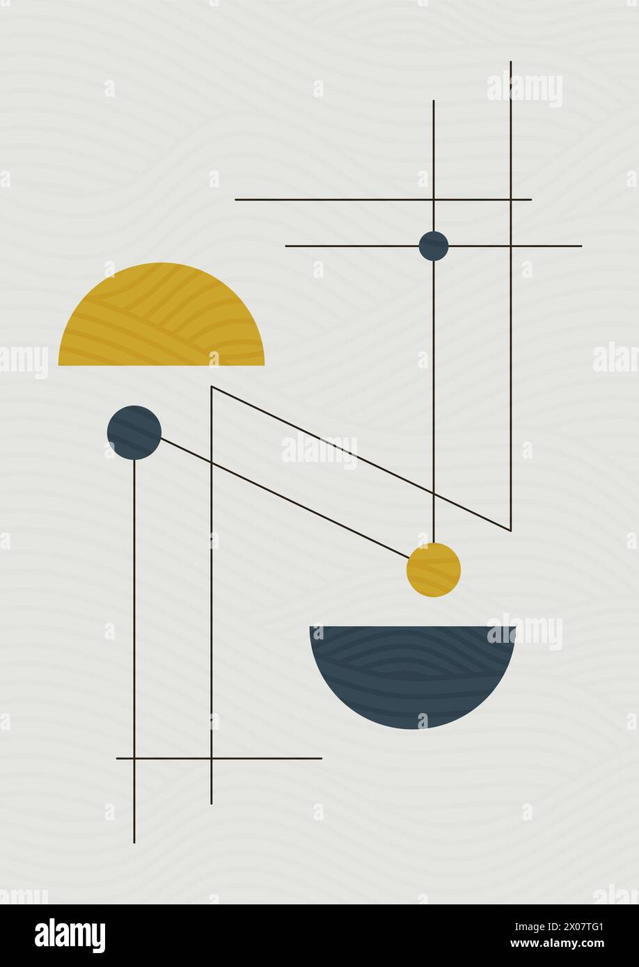 Memphis-Poster mit geometrischen Formen. Abstrakte Kunst aus der Mitte des Jahrhunderts, farbenfrohe Elemente. Design für Tapeten, Hintergrund, Wanddekor. Moderner Boho-Minimalist Stock Vektor