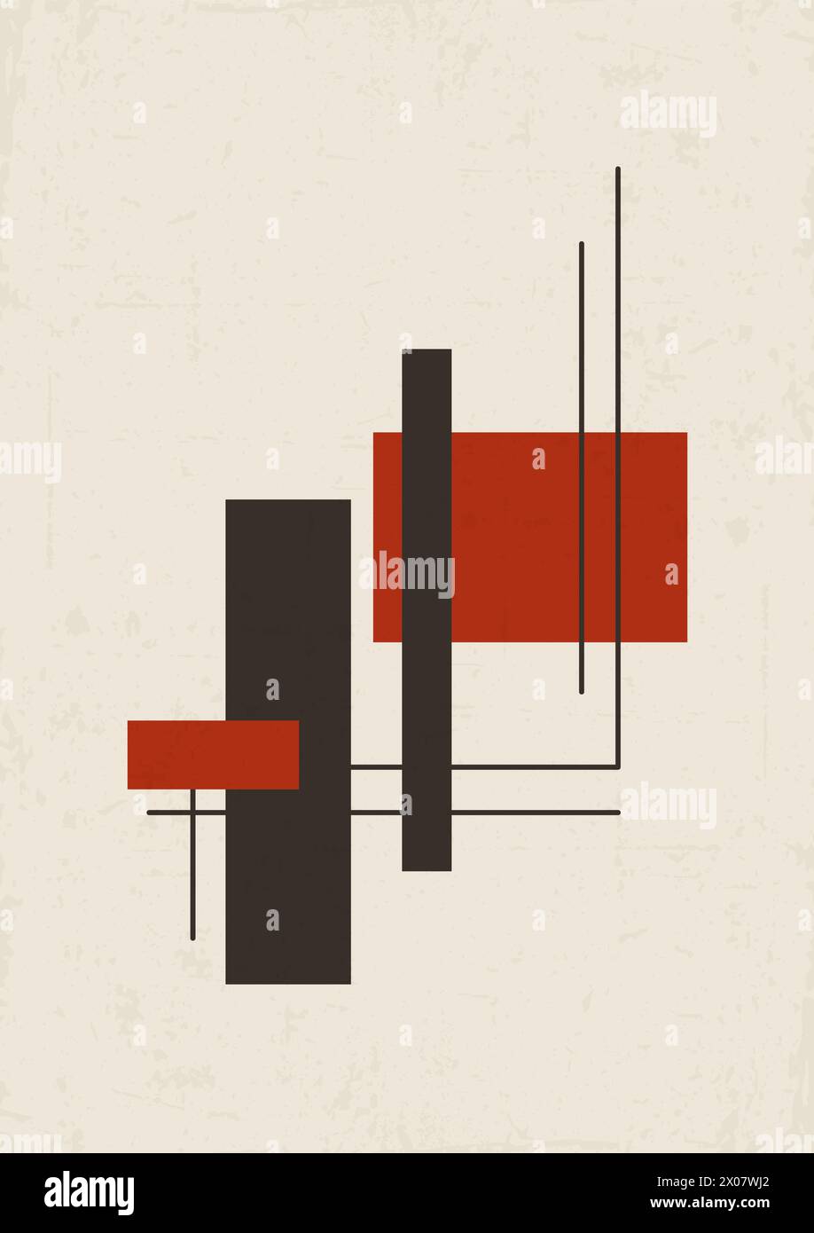 Bauhaus-Poster mit roten Formen. Abstrakte ästhetische Mid-Century-Kunst mit geometrischen Elementen. Design für Tapeten, Hintergrund, Wanddekor. Moderne Boho Stock Vektor