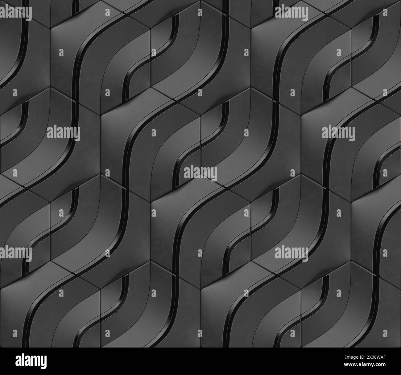 Geometrisches nahtloses 3D-Muster in Schwarz mit schwarzer 3D-Illustration der Serie Elements Lines Stockfoto