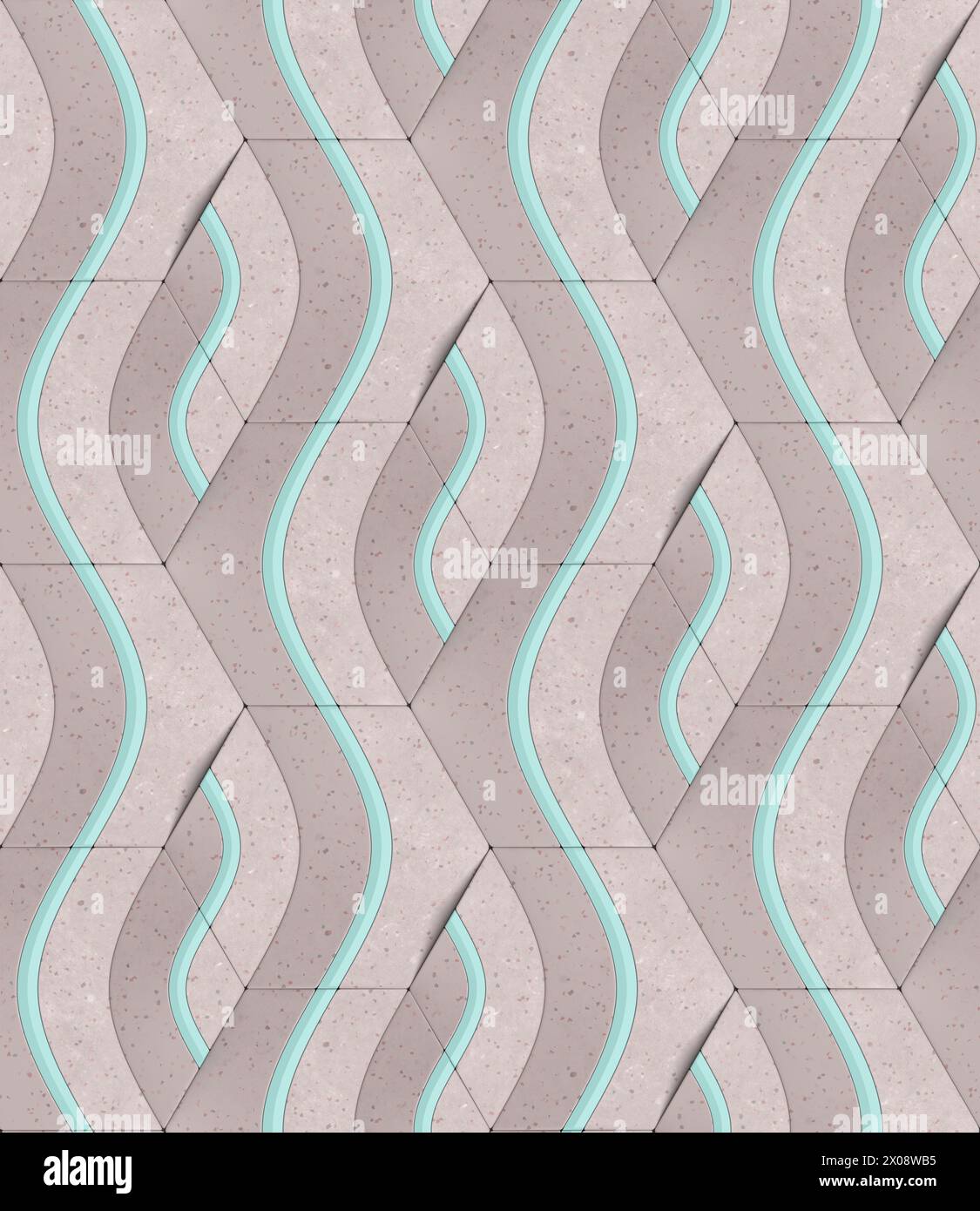 Geometrisches nahtloses 3D-Muster in rosa und hellgrünen Materialwellen-Serie 3D-Illustration Stockfoto