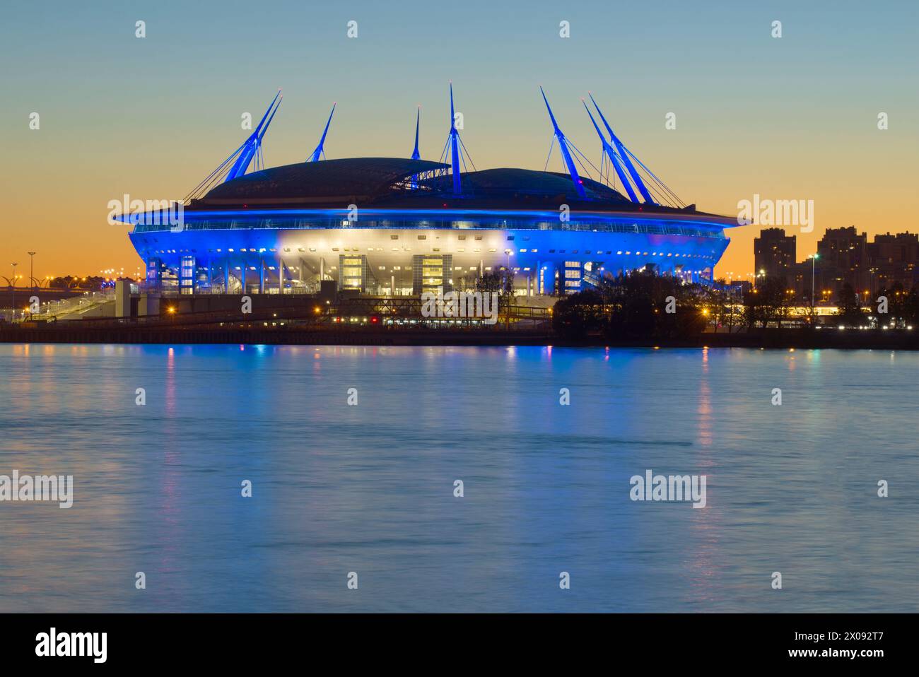 ST. PETERSBURG, RUSSLAND - 29. MAI 2018: Neues Stadion 'St. Petersburg Arena Nahaufnahme der Weißen Nacht Stockfoto
