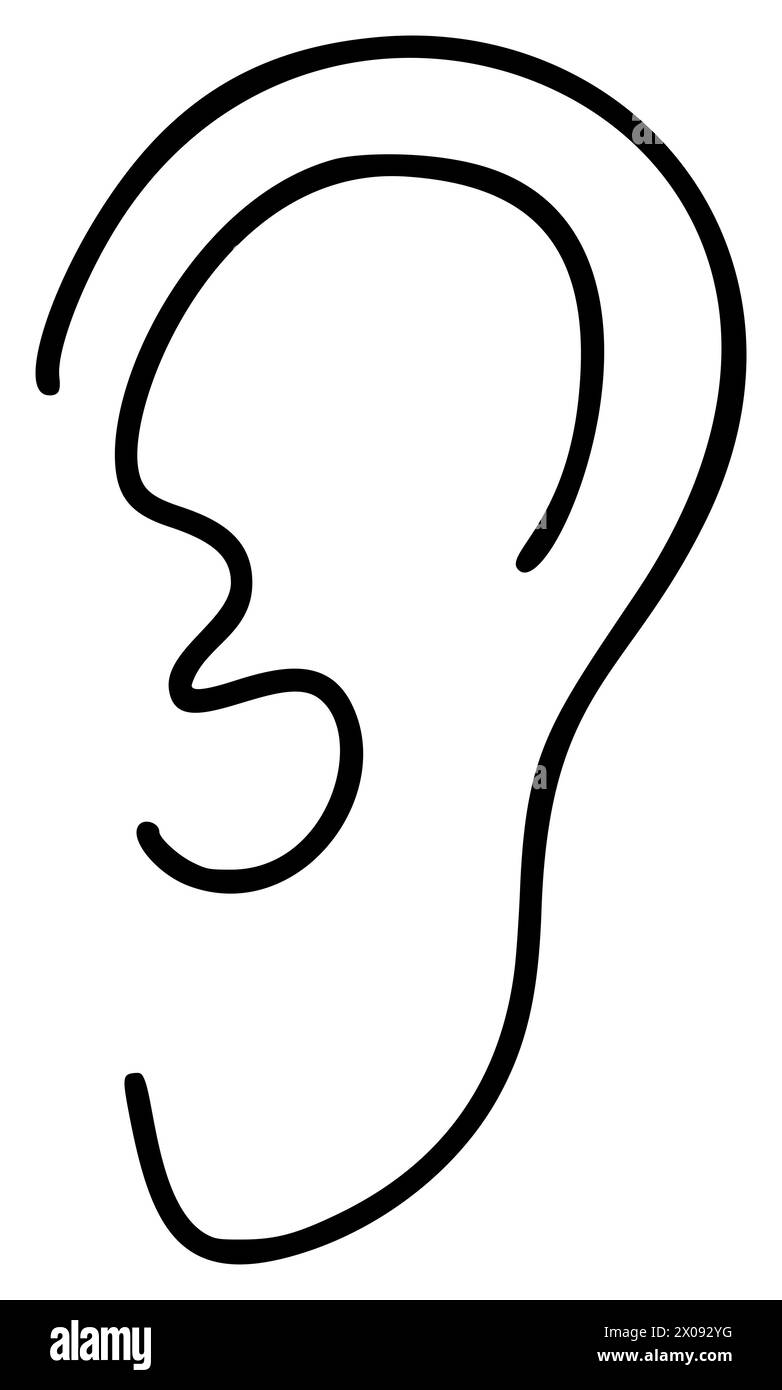 Ohr, Hörliniensymbol, Umrissvektorzeichen, lineares Piktogramm isoliert auf weiß. Symbol, Logo-Abbildung Stock Vektor