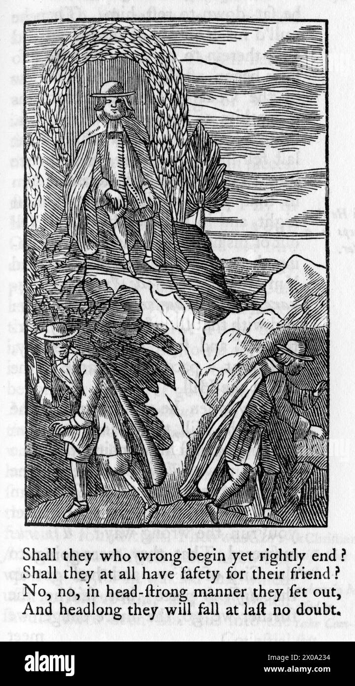 Holzschnitt einer Szene aus John Bunyans Buch The Pilgrim's Progress von 1678 Stockfoto