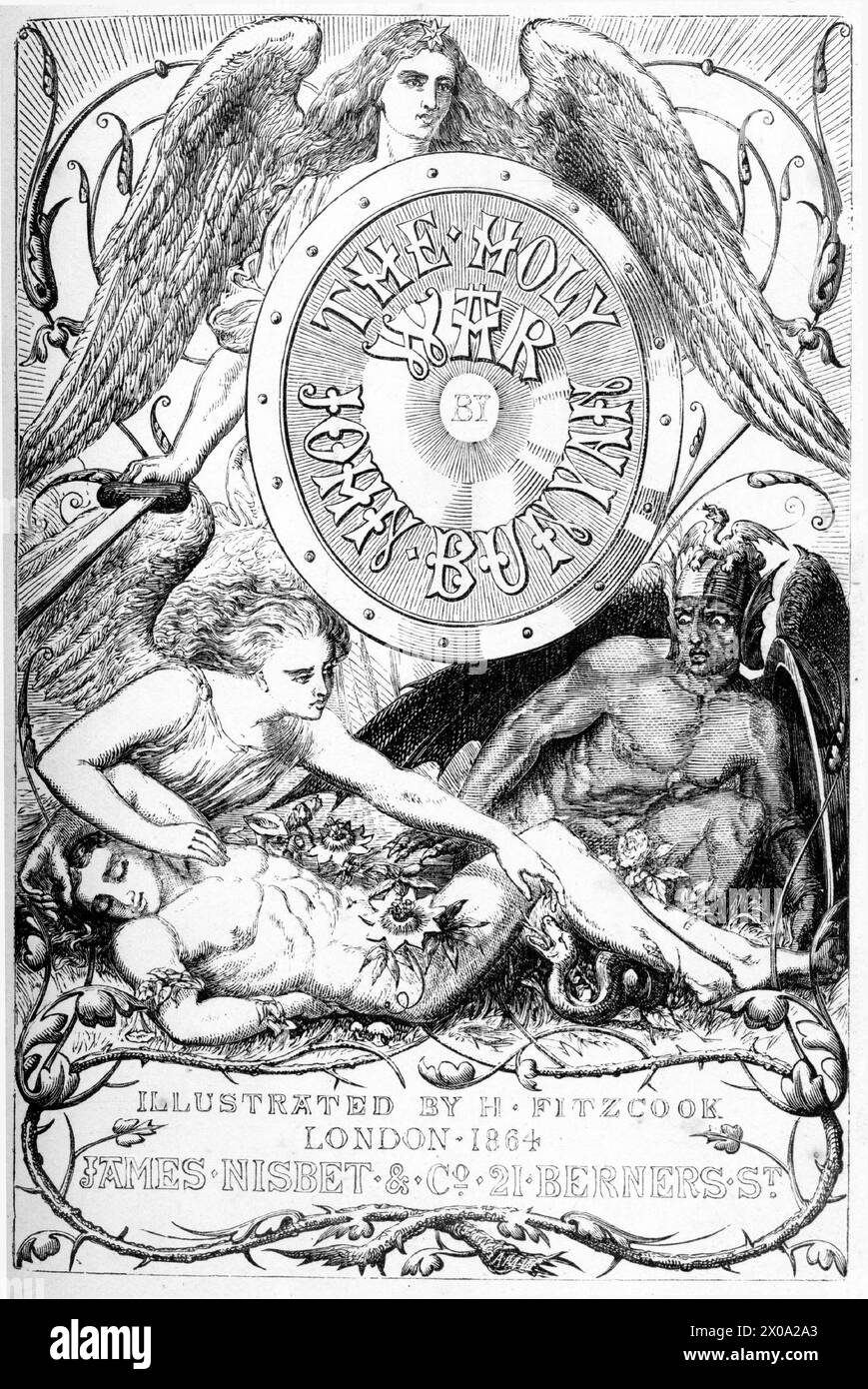 Gravierte Titelseite des Heiligen Krieges, von John Bunyan, Ausgabe 1864 Stockfoto