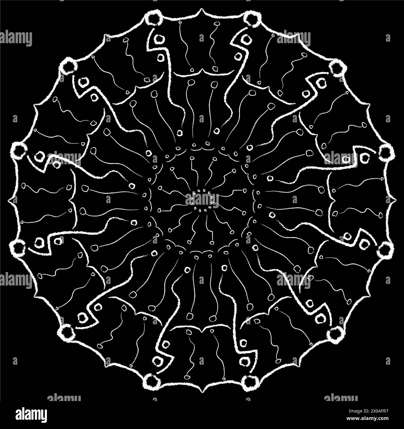 Mandala im japanischen Stil, Schwarz-weiß-Farbe, handgezeichnetes Mandala, monochromer Stil, Ornament, geeignet für soziale Medien und Logos und Schilder Stockfoto