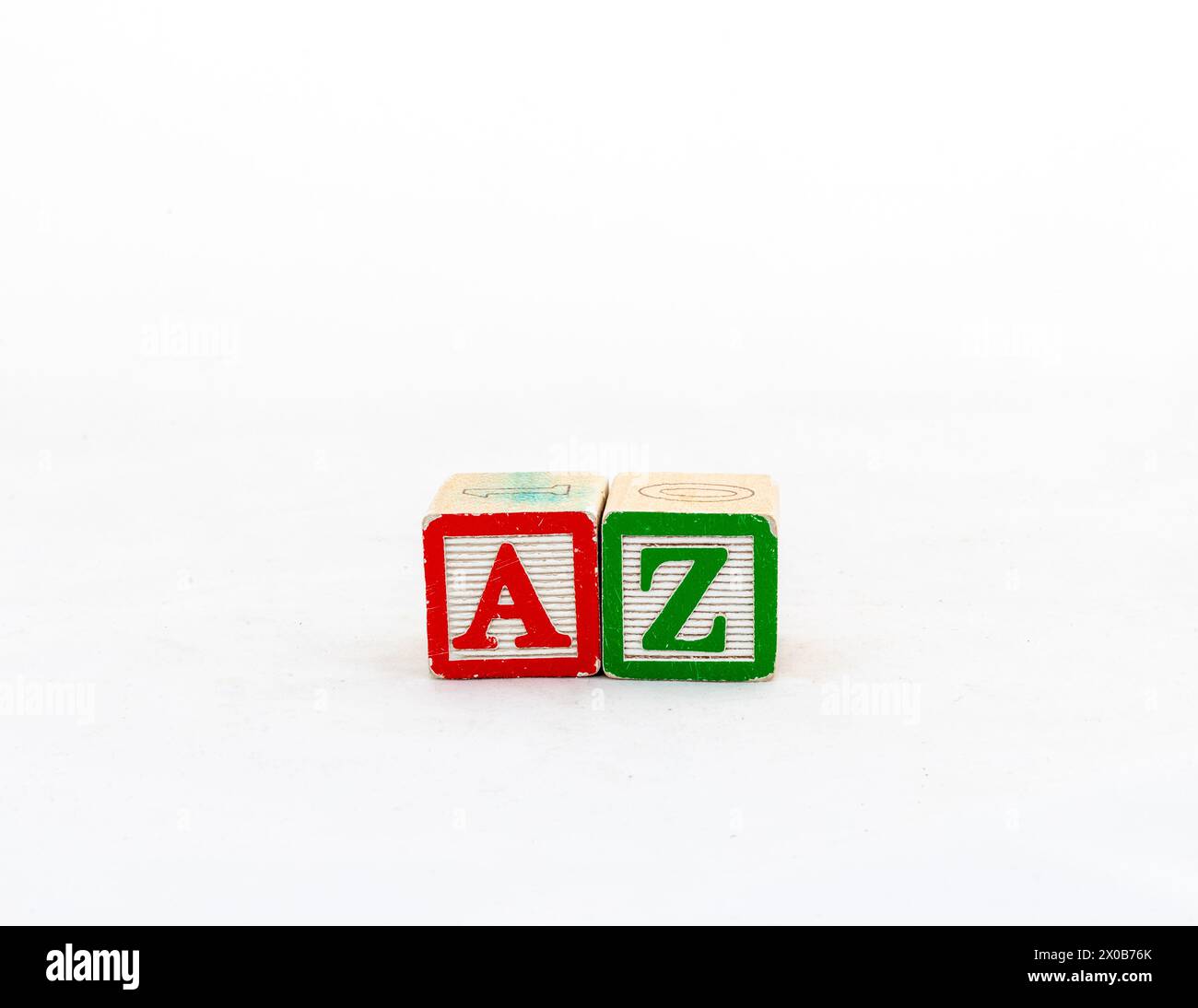 Buchstaben A und Z isoliert auf weißem Hintergrund Stockfoto