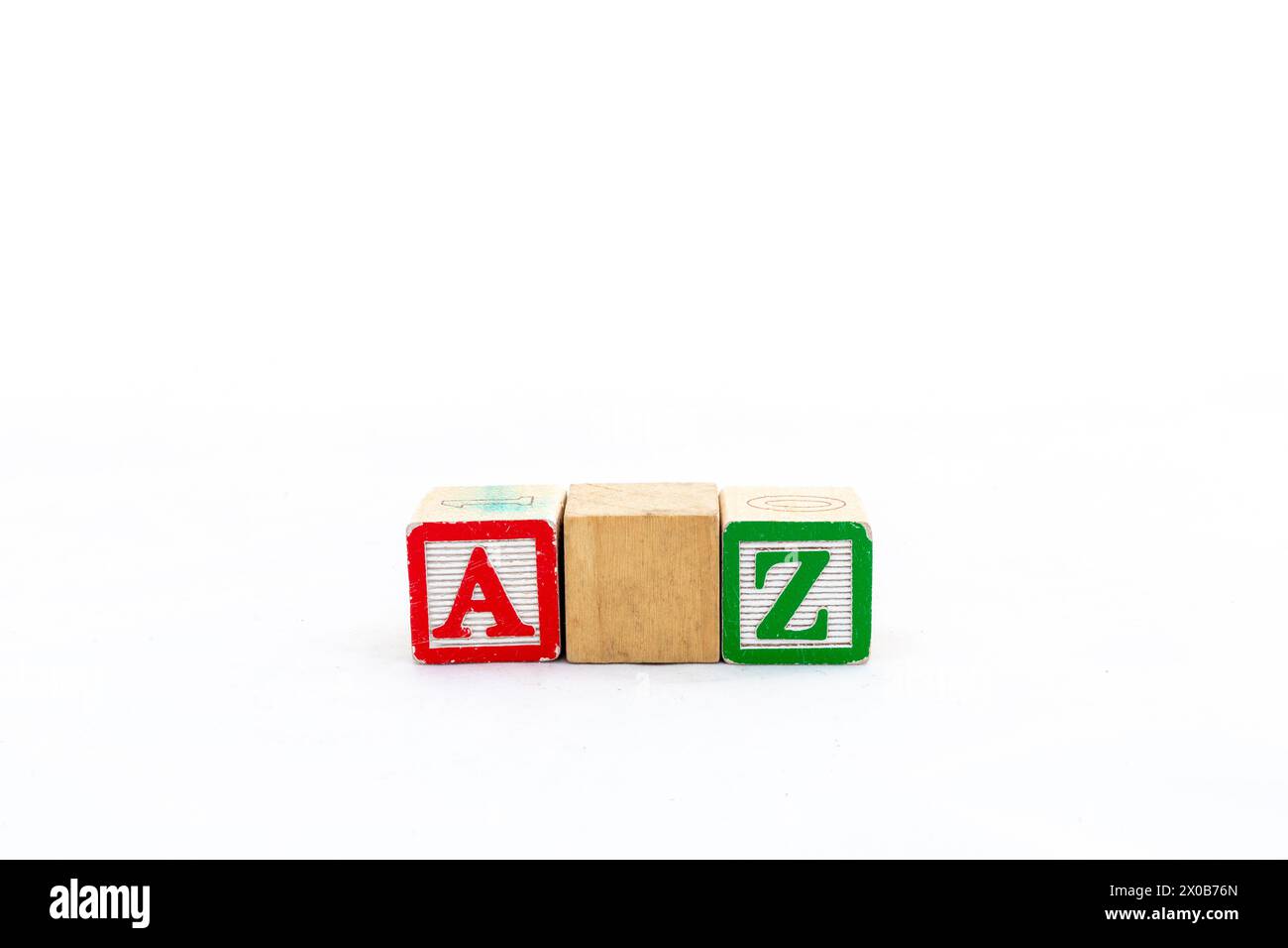 Blockbuchstaben A bis Z isoliert auf weißem Hintergrund Stockfoto
