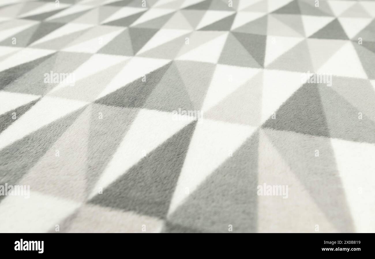 Grauer und weißer abstrakter Stoffhintergrund. Dreieck formt Material. Stockfoto