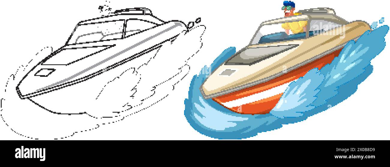 Bunte Vektor-Illustration eines Mannes, der ein Schnellboot fährt Stock Vektor
