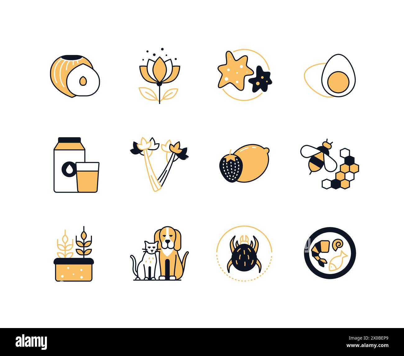 Allergene – Icons im Stil eines modernen Liniendesigns Stock Vektor