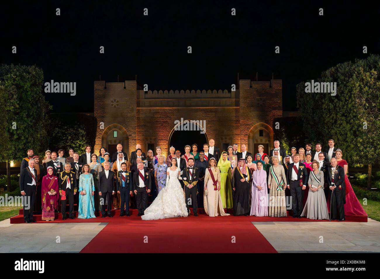 Amman, Jordanien. April 2024. Kronprinz Hussein und Prinzessin Rajwa von Jordanien werden Eltern sein! Der Königliche Haschemitische Hof gab am 10. April bekannt, dass die Erstgeborenen von Königin Rania und König Abdullah II. Und seine Frau ihr erstes Kind in diesem Sommer erwarten die Hochzeit von bin Abdullah II. und seiner Braut Rajwa Al Hussein im Al Husseiniya Palace in Amman, Jordanien, am 1. Juni 2023. Foto: Balkis Press/ABACAPRESS.COM Credit: Abaca Press/Alamy Live News Stockfoto