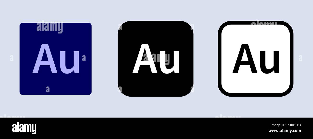 Adobe Audition Logo. Adobe-Anwendungslogo. Schwarz, weiß und Originalfarbe. Editorial. Ullistration. Stock Vektor
