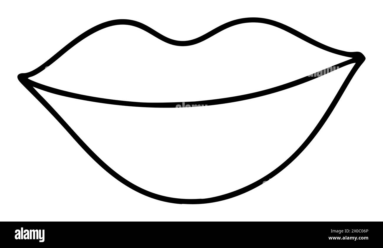 Handgezeichnete Lippen im einfachen Doodle-Stil. Frauenmund mit Falten. Monochromes Design Stock Vektor