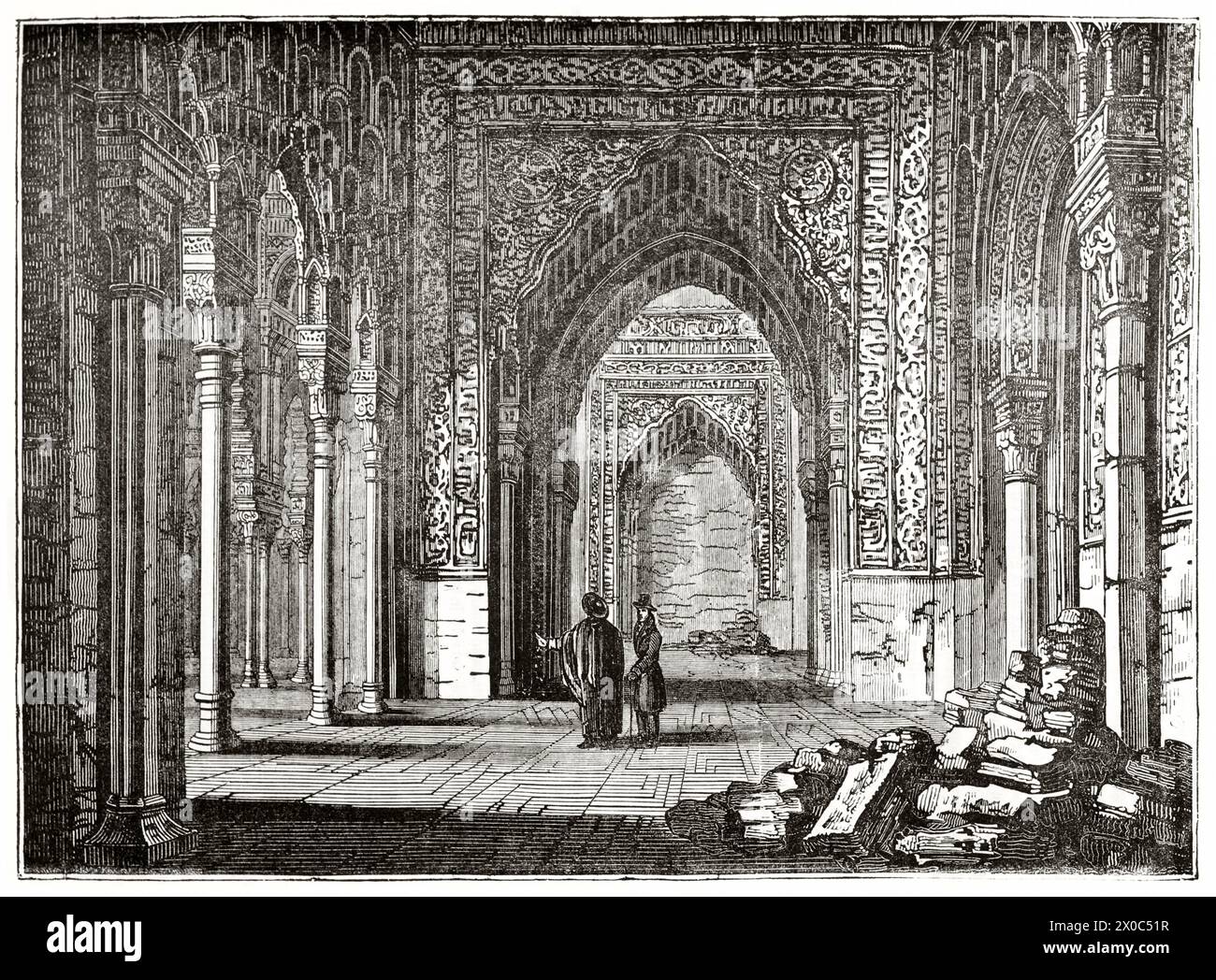 Alte Ansicht der Sala De La Justicia (Hall of Justice) in Alhambra-Palast, Spanien. Von unbekannter Autor veröffentlicht am Magasin Pittoresque, Paris, 1837. Stockfoto