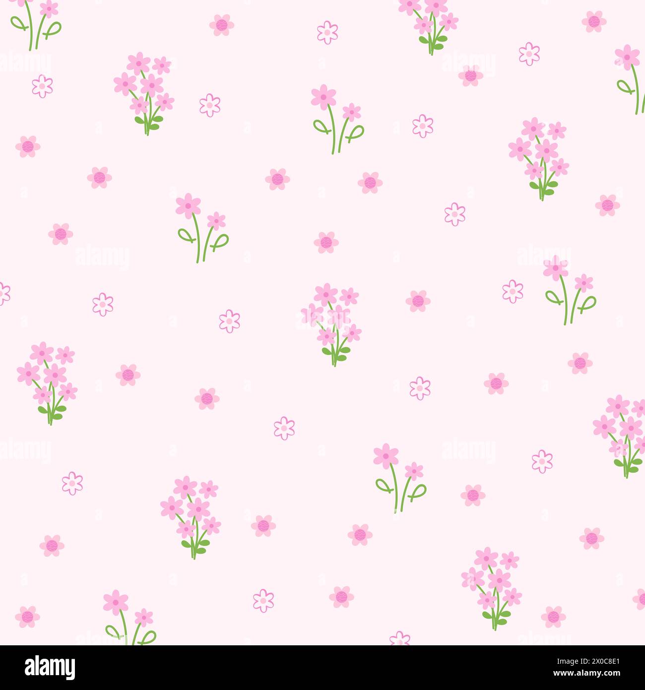 Illustration des rosa Blumenstraußes auf einem pastellrosa Hintergrund für Natur, Garten, Karte, Tapete, Stoffdruck, süßes Muster, Kinderkleidung, Sommer Stock Vektor