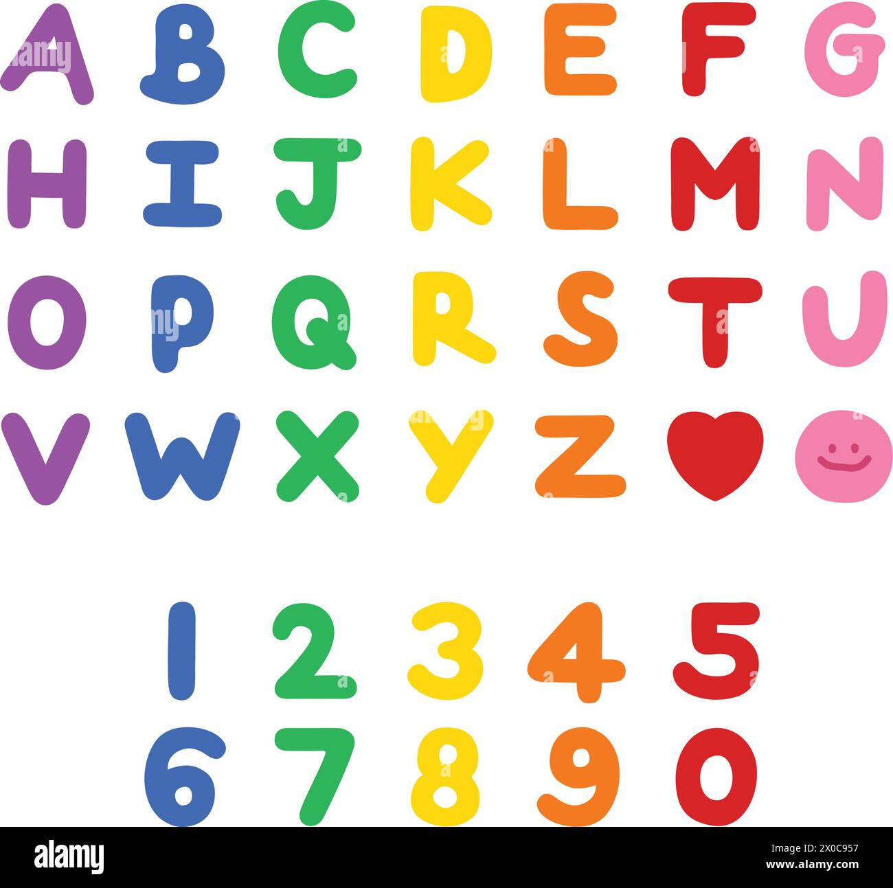 Regenbogen A bis Z Buchstaben- und Zahlendesign für Schriftart, Stolz-Monat, Dekorationen, Typografie, Initialen, Aufkleber, Kampagnenlogo, Symbol, Karte, Druck Stock Vektor