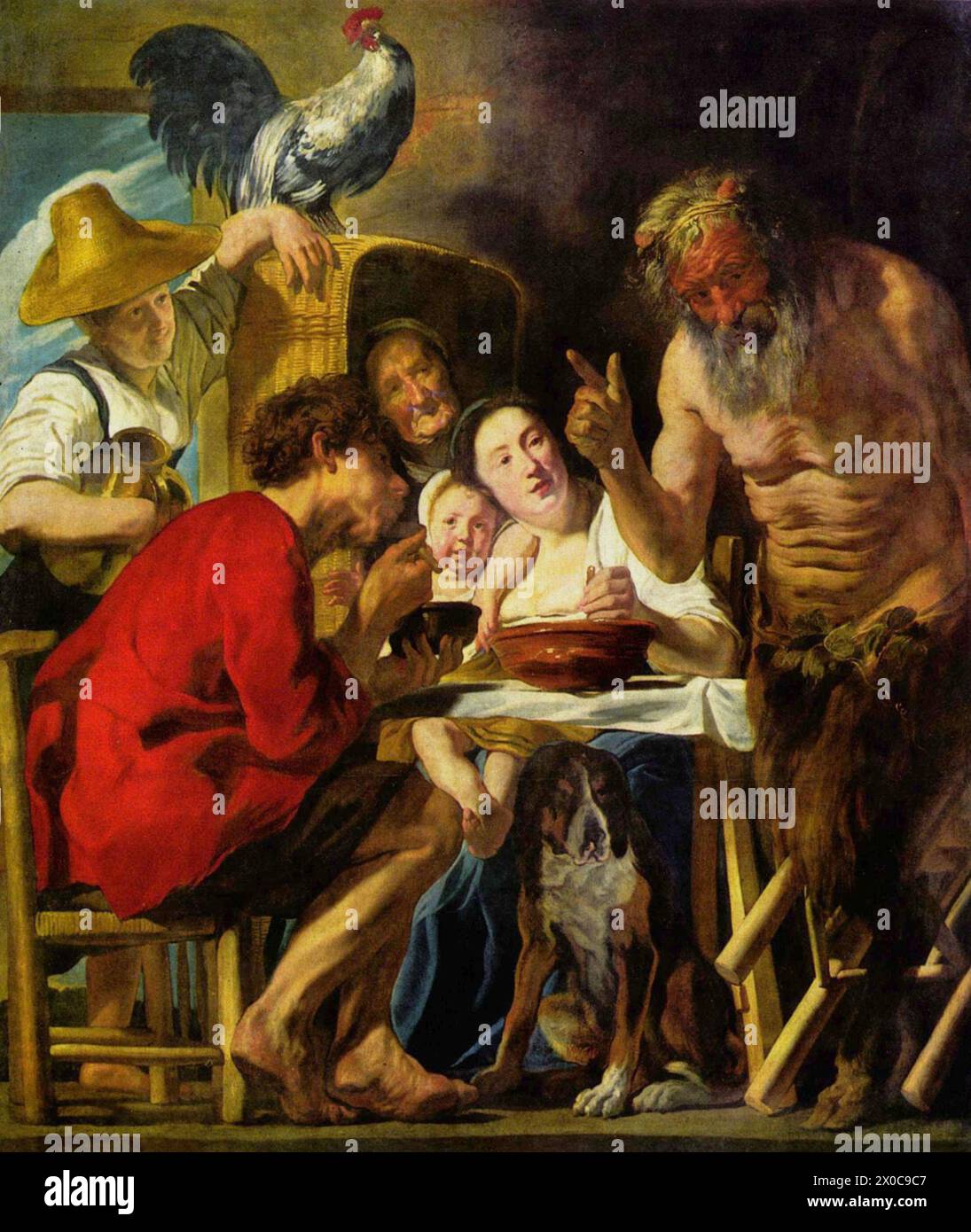Der Satyr und der Bauer oder der Satyr und die Bauernfamilie ist der Titel, der häufig für eine Reihe von Gemälden des flämischen Barockmalers Jacob Jordaens Kassel vergeben wird Stockfoto