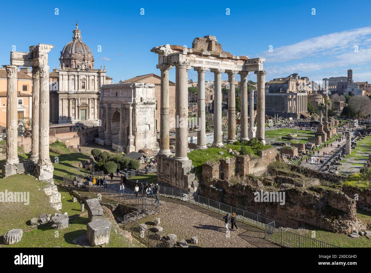 Monumentale archäologische Stätte des Forum Romanum. Tempel, Kirchen, kolosseum. Rom, Italien Stockfoto