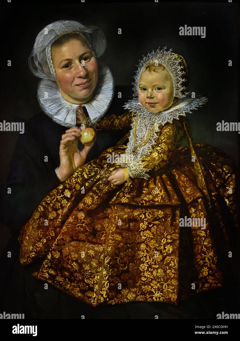 Catharina Hooft mit ihrer Krankenschwester - 1620 Frans Hals, 1582-1666, Antwerpen-Haarlem, Niederländisch, Niederlande, 17. Jahrhundert, niederländisches Goldenes Zeitalter (Kinderporträt von Frans Hals, das wir heute noch kennen. Dargestellt ist Catharina Hooft, die 1618 als alleinerziehendes Kind in Amsterdam geboren wurde. Wir wohnten dort während unseres Aufenthaltes in Haarlem, während unseres Vaters, mit dem Anwalt Pieter Hooft, und wir wohnten dort in unserem Berliner Porträt. Ihr Onkel war der beste niederländische Dichter, Historiker und Dramatiker Pieter Corneliszoon Hooft. Stockfoto