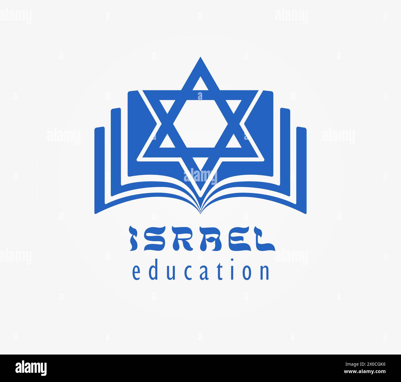 Israel Bildungs-Logo-Konzept. Kreatives Symbol der Smartphone-App. Öffne blaues Buch mit David Star. Symbol für digitale Tora. Isolierte Elemente. Bildung Stock Vektor